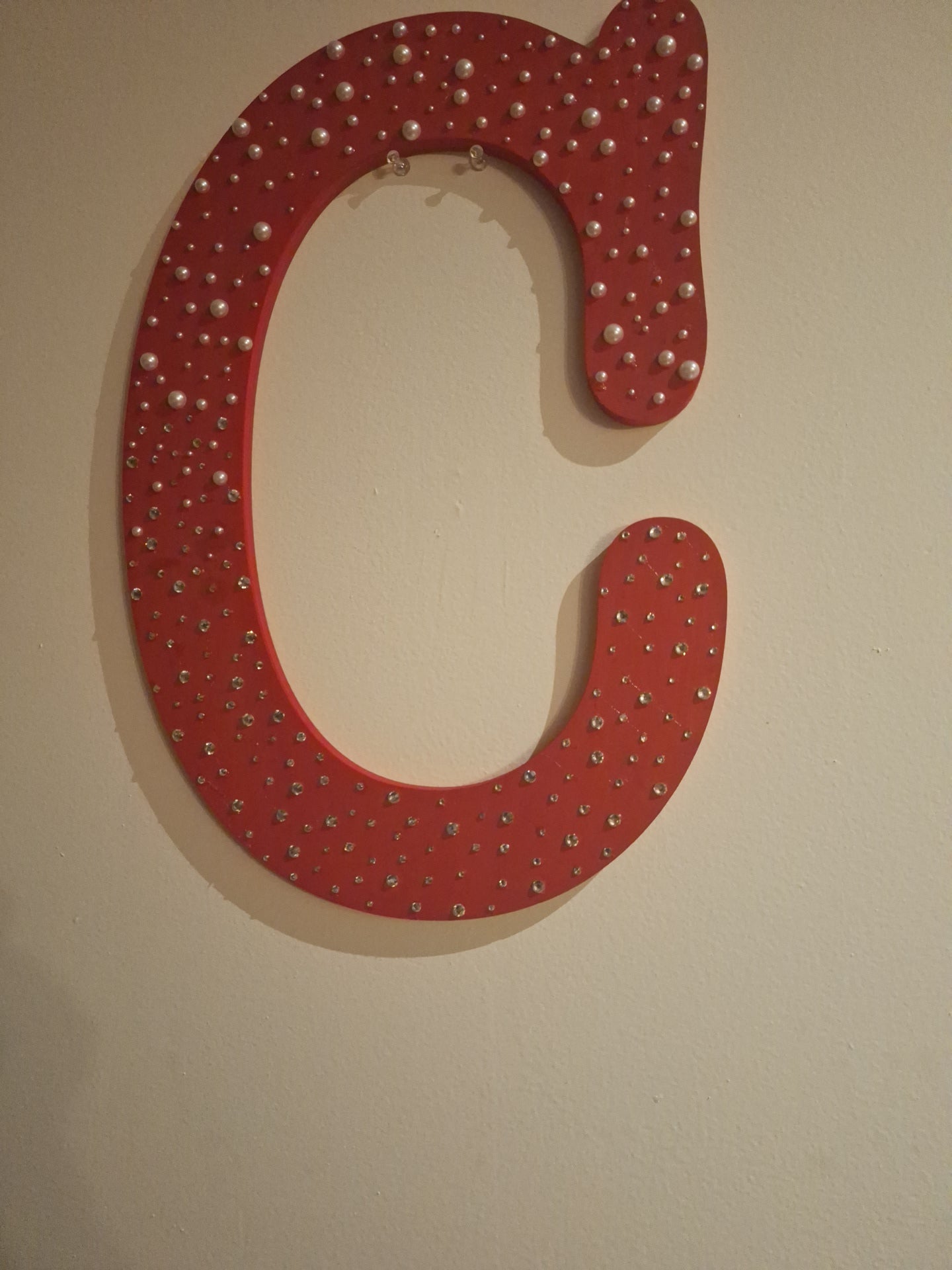 18in Red Letter C with crystals and pearls