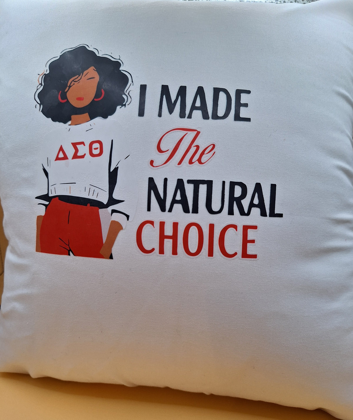 12in x 12in Delta Sorority inspired pillow I Made The Natural Choice