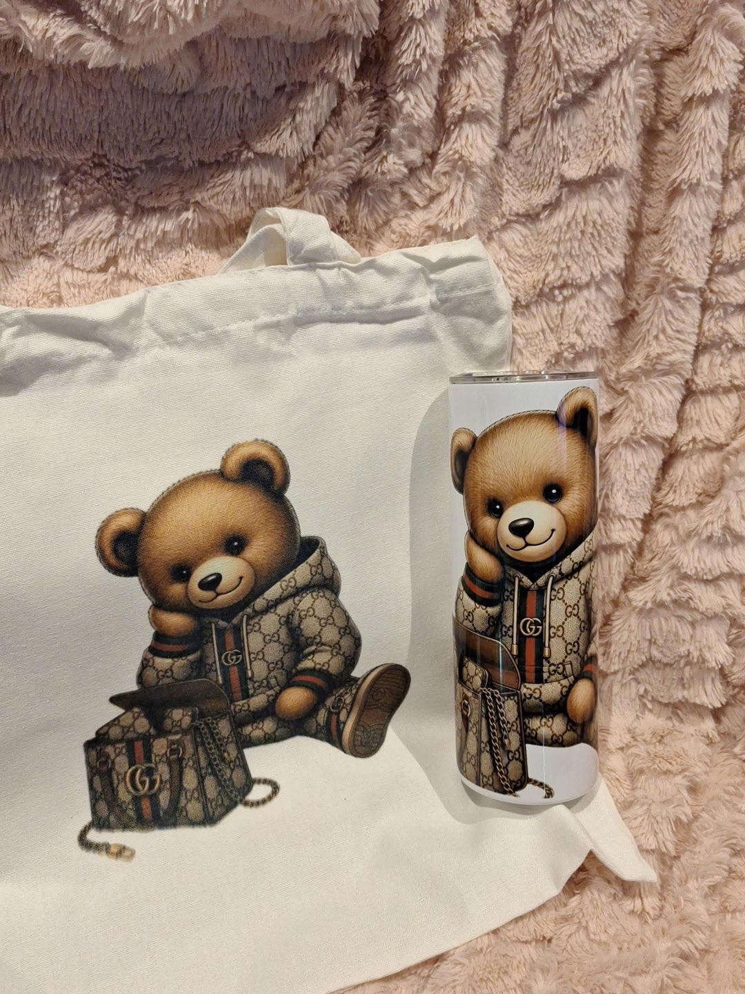 Luxury Teddy bear tote and matching tumbler