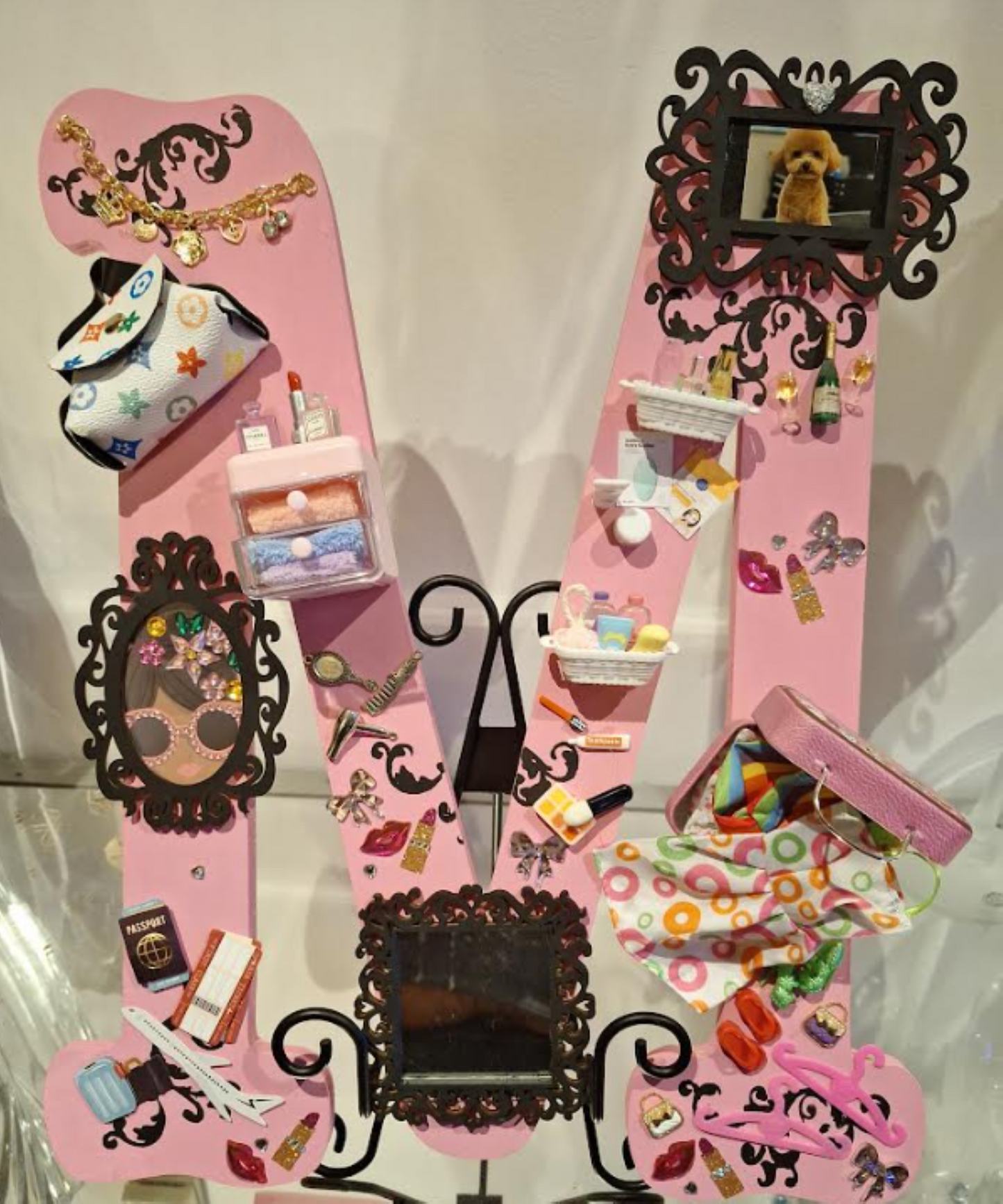 Personality Letter "M" β 18" Custom Decor in Pink & Black for a Fabulous 21-Year-Old (One-of-a-Kind Creation | Easel Not Included)