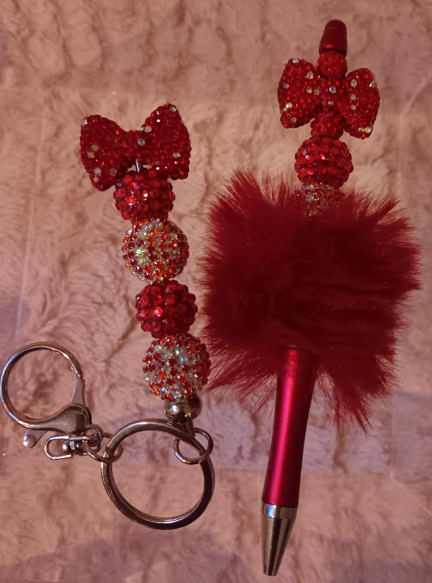 Red Beaded Pen and Keychain Set