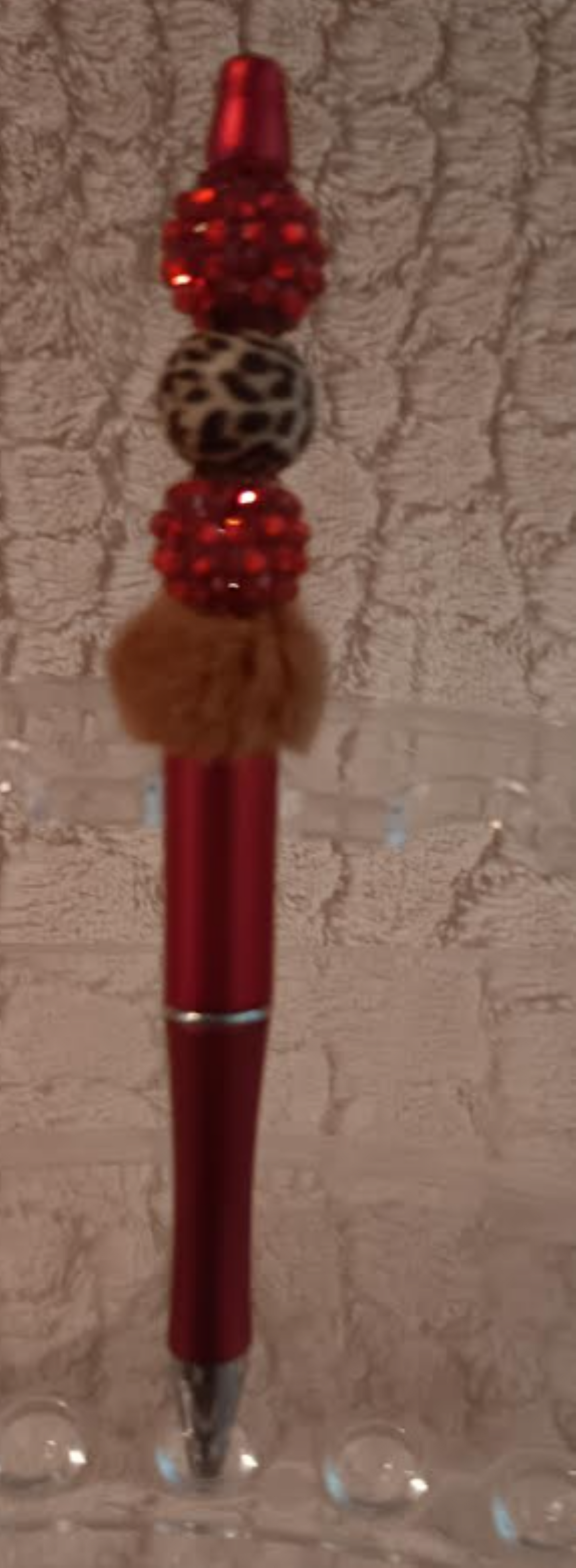 Diva Collection ā Red Rhinestone Pen with Leopard Print Beads