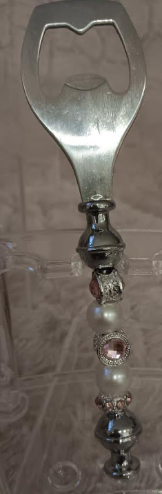 Elegant Pearl & Pink Crystal Beaded Bottle Opener