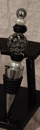 Sophisticated Elegance – Smoke Gray Crystal, Black Glass & Pearl Bottle Stopper!