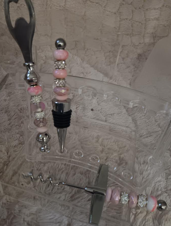 Pink Beaded Barware Set
