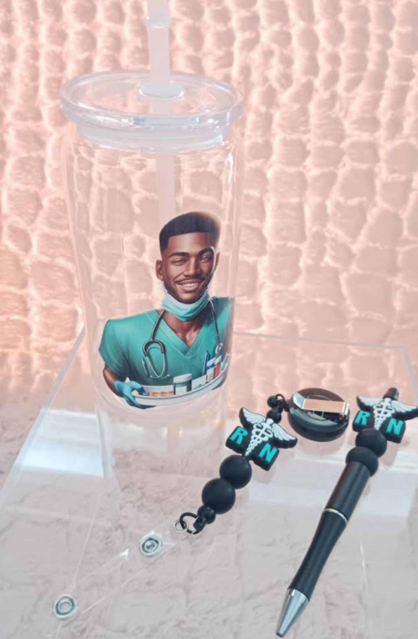 π¨ββοΈ Nurse Collection β Male Nurse with Tray of Meds Acrylic Cup Gift Set