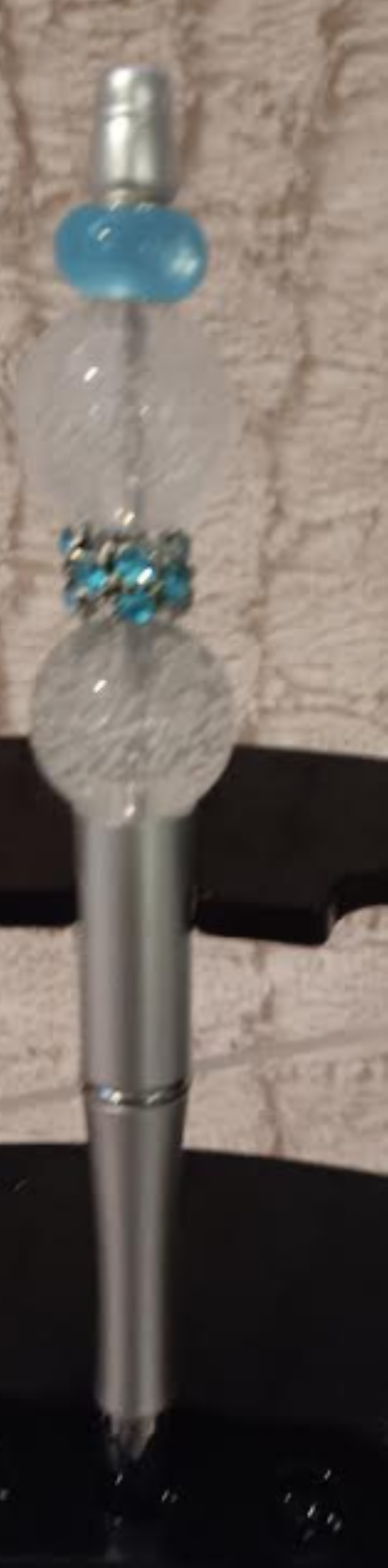 Elegant Silver Pen with Clear & Light Blue Beads