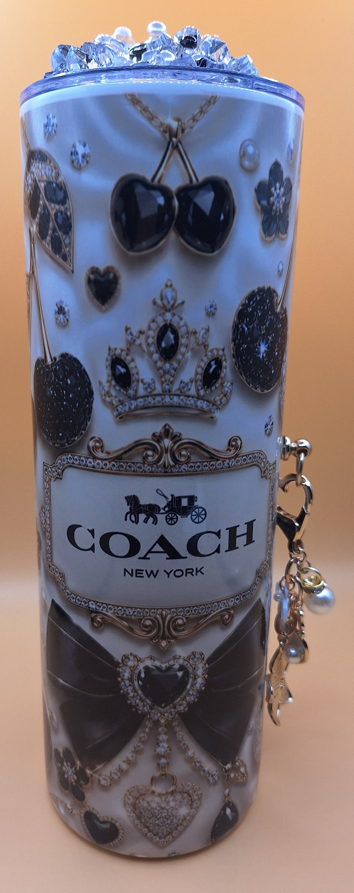 Luxury  inspired 20oz tumbler with charms and ice topper