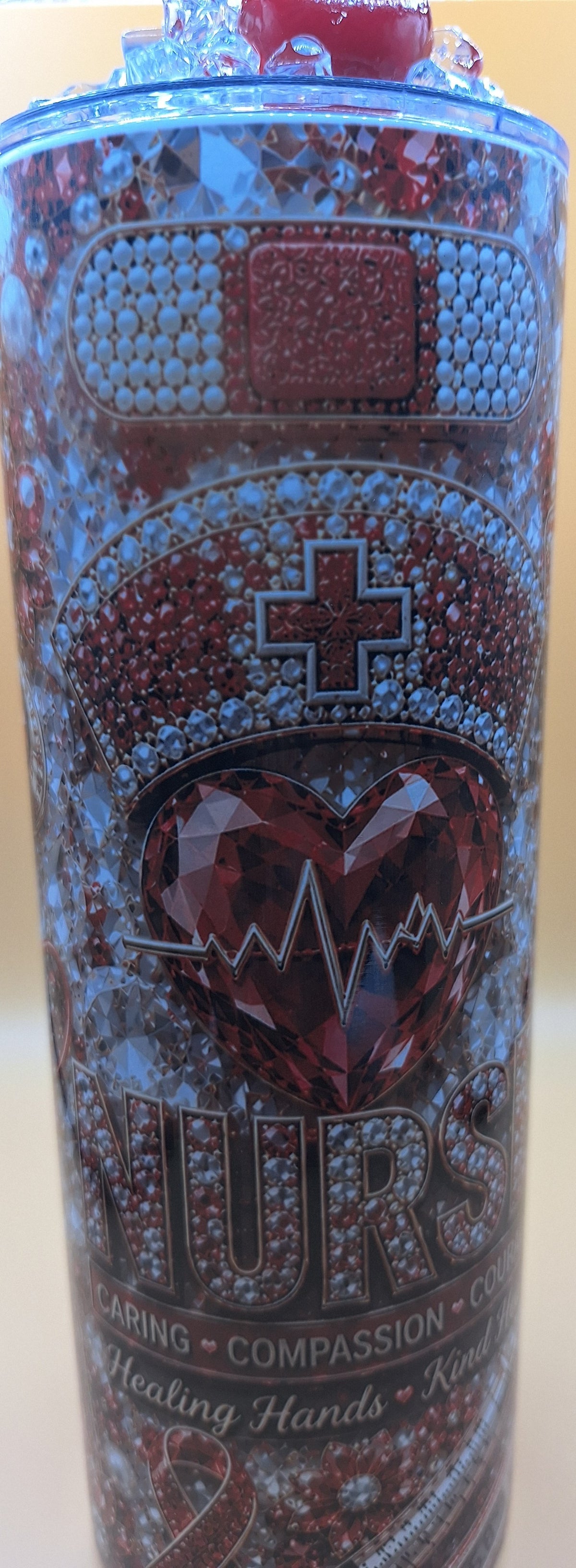 Nurse 20oz tumbler with charms and ice topper come with reusable straw