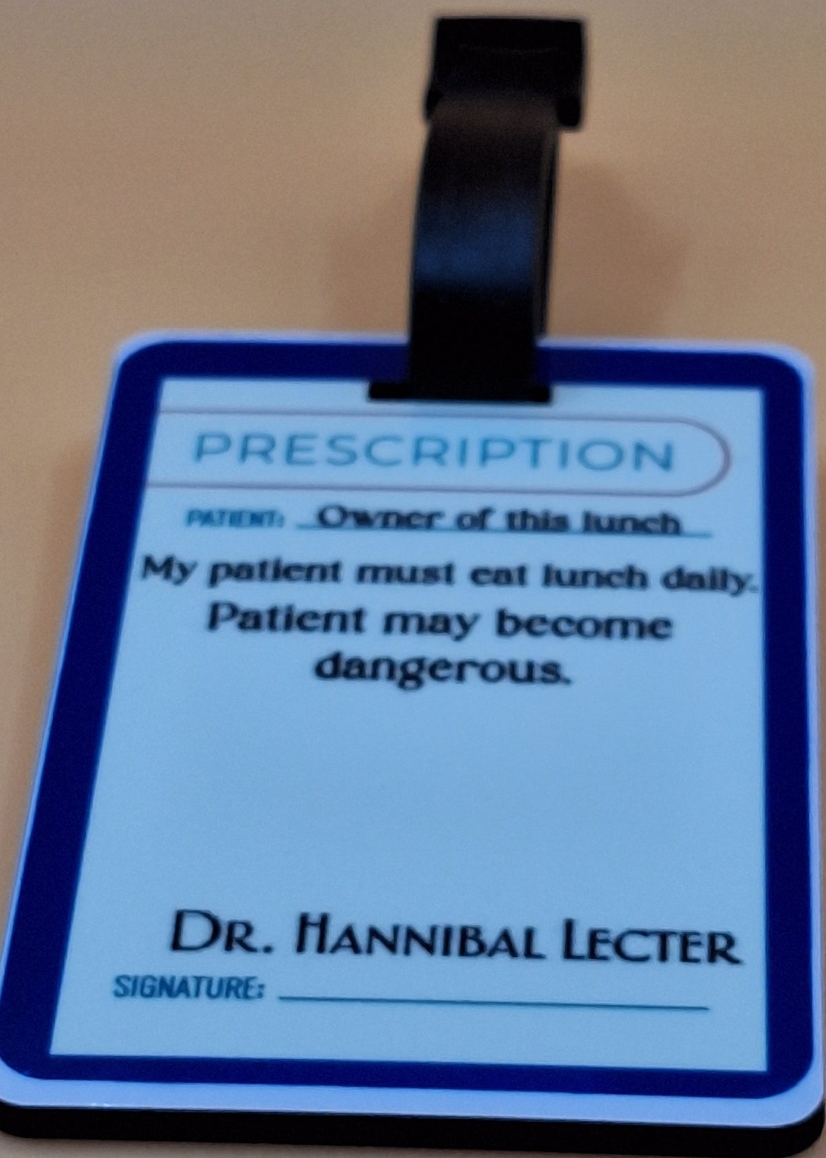 Prescription for Lunch bag tag