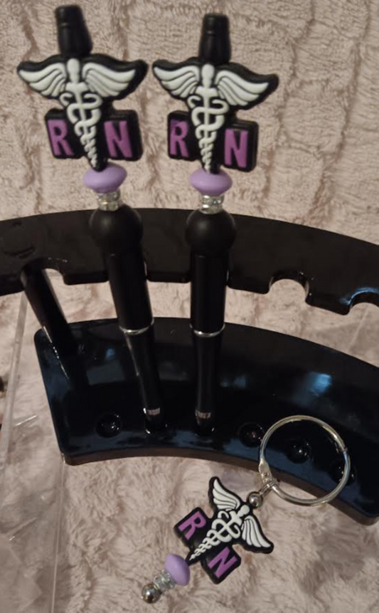 "RN Pride Set – 2 Black & Purple RN Pens + Tumbler Charm 💜