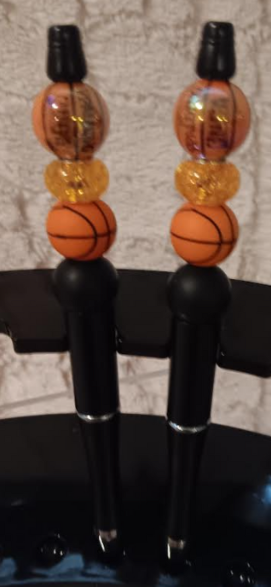 "Game On! 🏀 Set of 2 Black Beaded Basketball Pens
