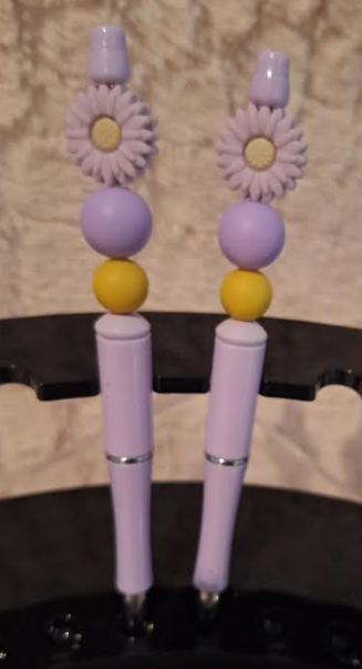 "Lavender Sunflower Beaded Pen Set