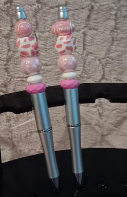 2 Silver Pens with Pink Football Beads!" 🏈💖