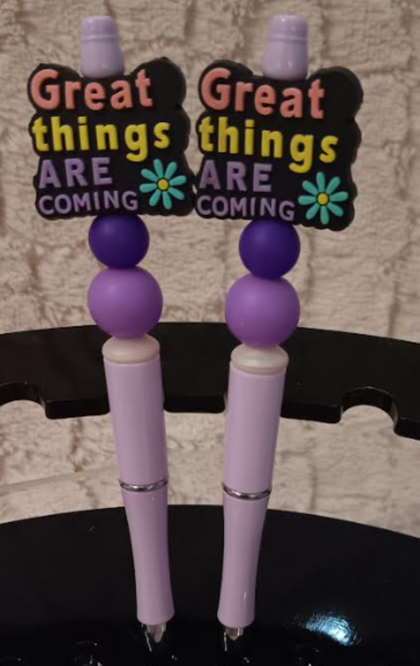 "Great Things Are Coming! ✨ Set of 2 Purple Beaded Pens"