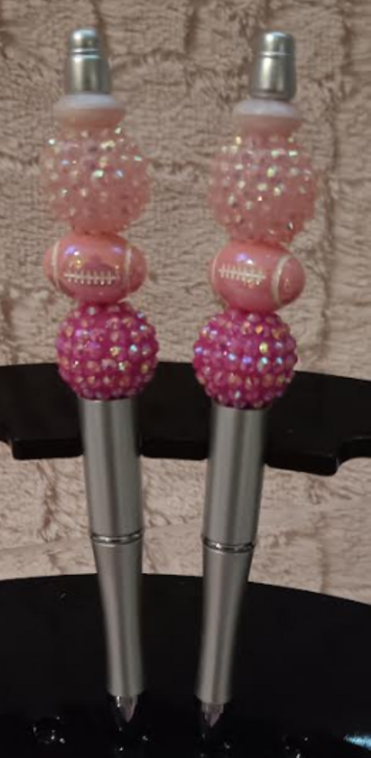 "Game Day Glam! 🏈✨ Set of 2 Silver Pens with Pink Footballs & Pink Crystals"