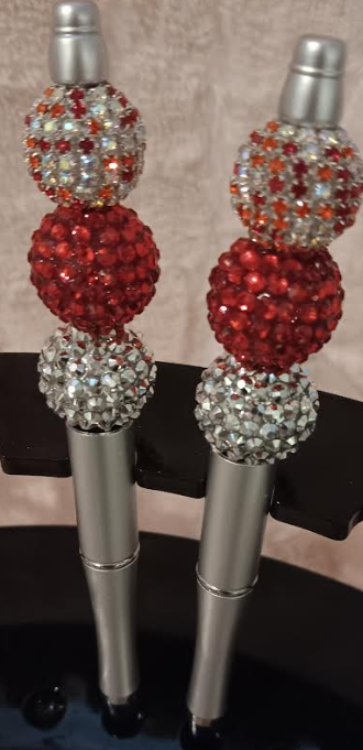 2 Silver Pens with silver and red cryals