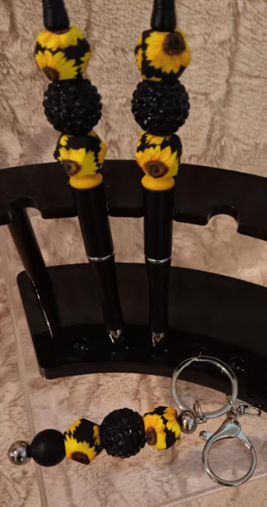 "Golden Blooms – Black Eyed Susan Pen Set with Matching Keychain!" 🌻✨🖊️🔑