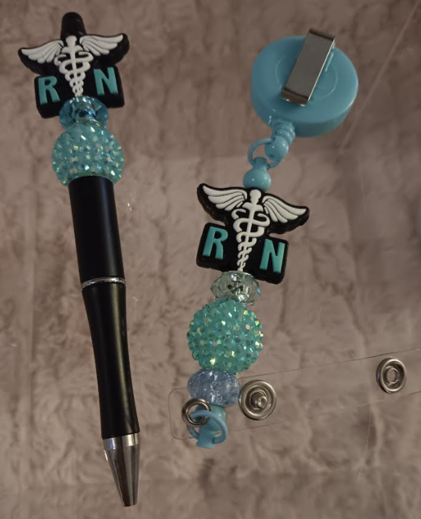 Nurse Collection/Blue and Black RN Pen and Id Retractor