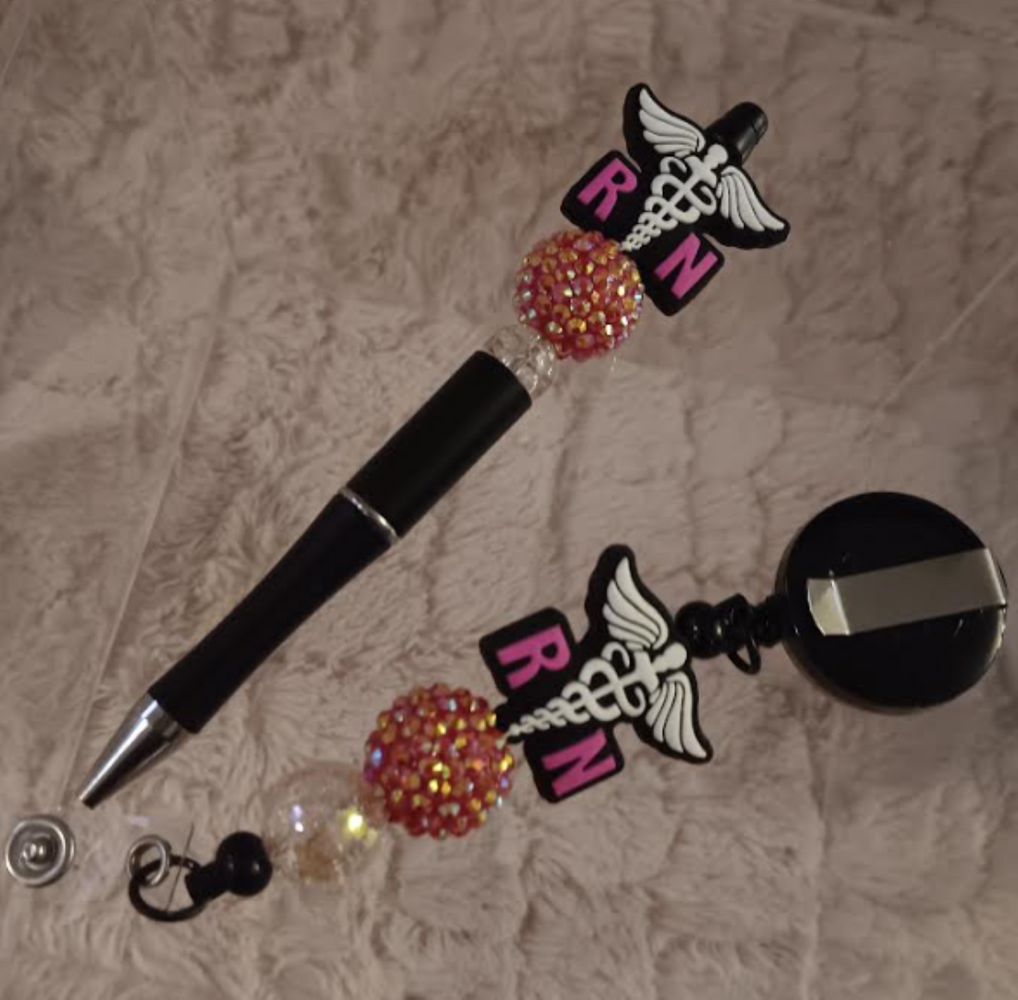 Nurse Gift Set Collection/Pink and Black RN Pen and Id Retractor