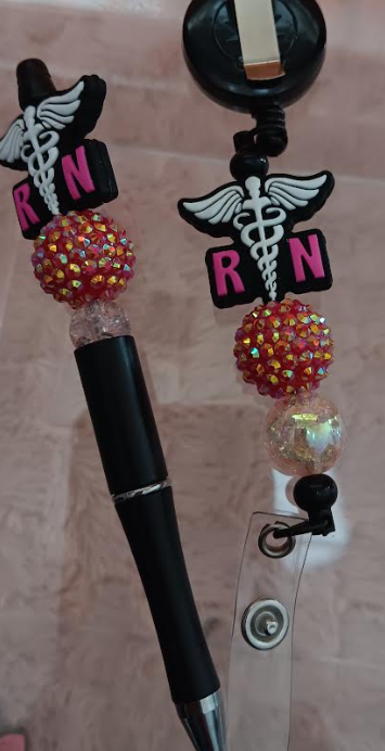 Nurse Collection – Pink & Black Pen & ID Retractor Set