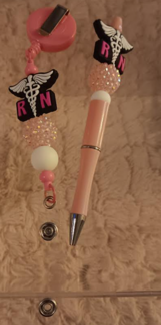 Nurse Collection/Pink and White RN Pen and Id retractor