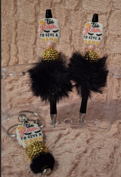 "Glamorous & Bold Beaded Set – Own Your Style!" 2 pens and keychain