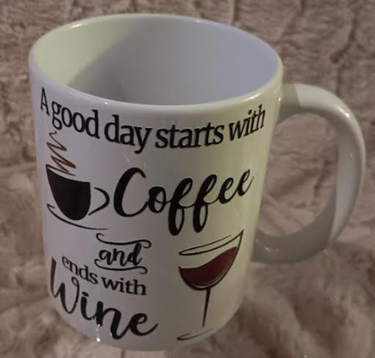 "A Good Day Starts with Coffee & Ends with Wine – The Perfect Mug! ☕🍷