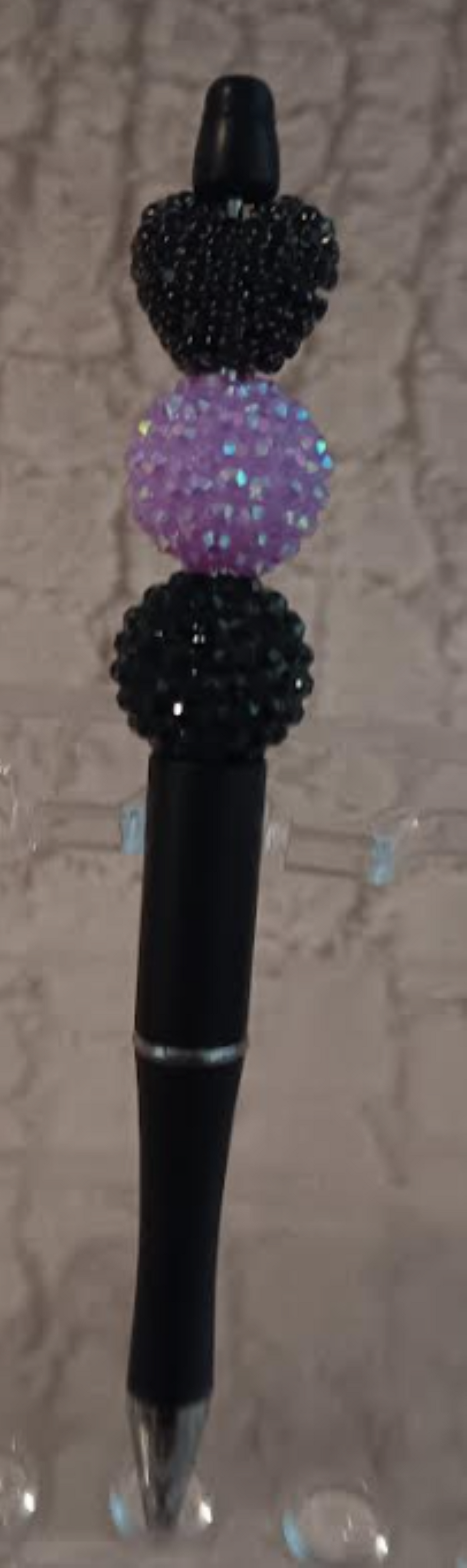 Black rhinestone heart pen with purple and black rhinestone beads