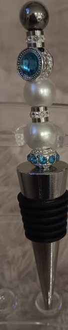 Elegant Pearl & Blue Crystal Beaded Bottle Stopper