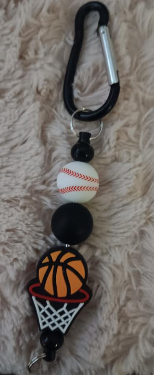 "Black D-Ring Charm – Basketball & Baseball Beads 🏀⚾"