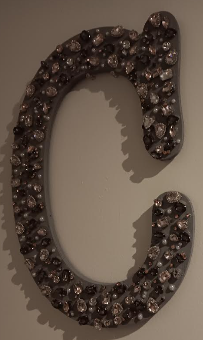 Personality Letter "C" – 18" Handcrafted Decor in Gray with Crystals & Pearls (Easel Not Included)