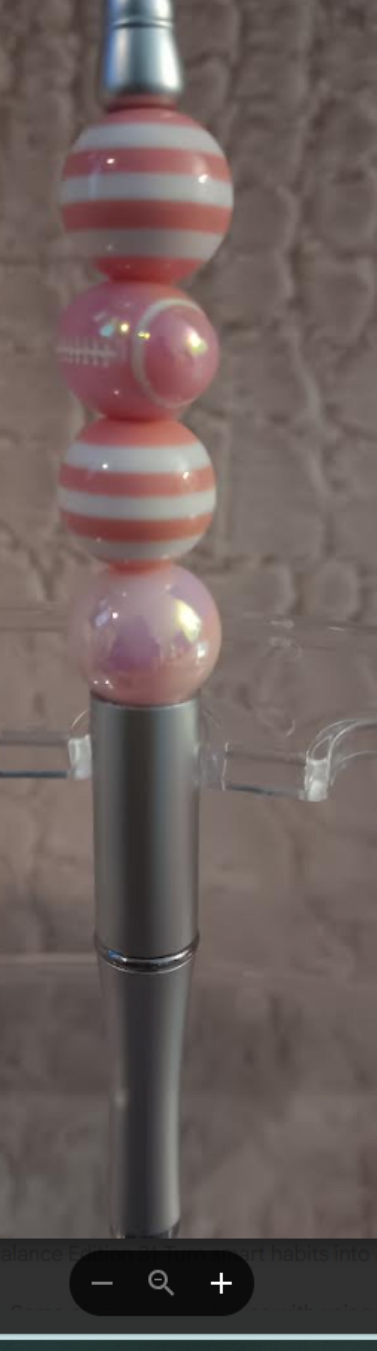 Silver pen pink and white beads including a pink football