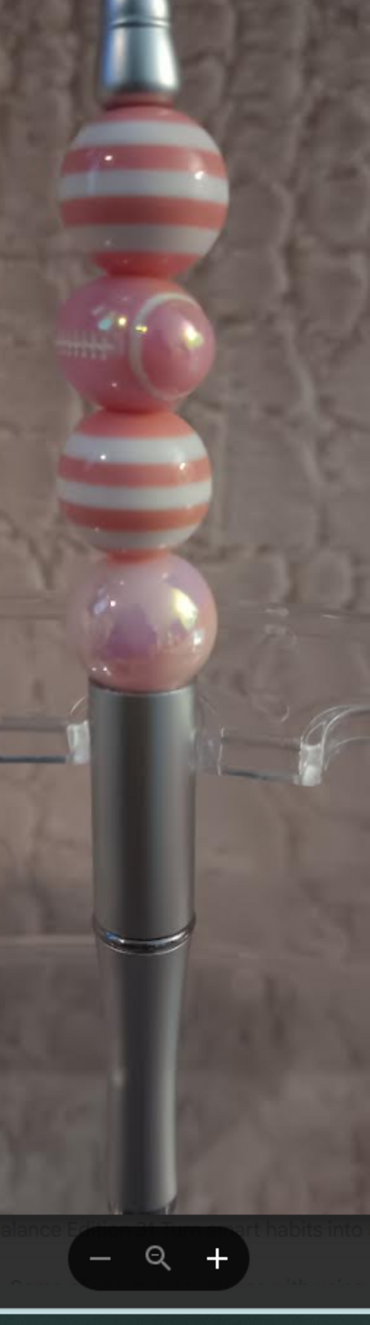 Silver pen pink and white beads including a pink football