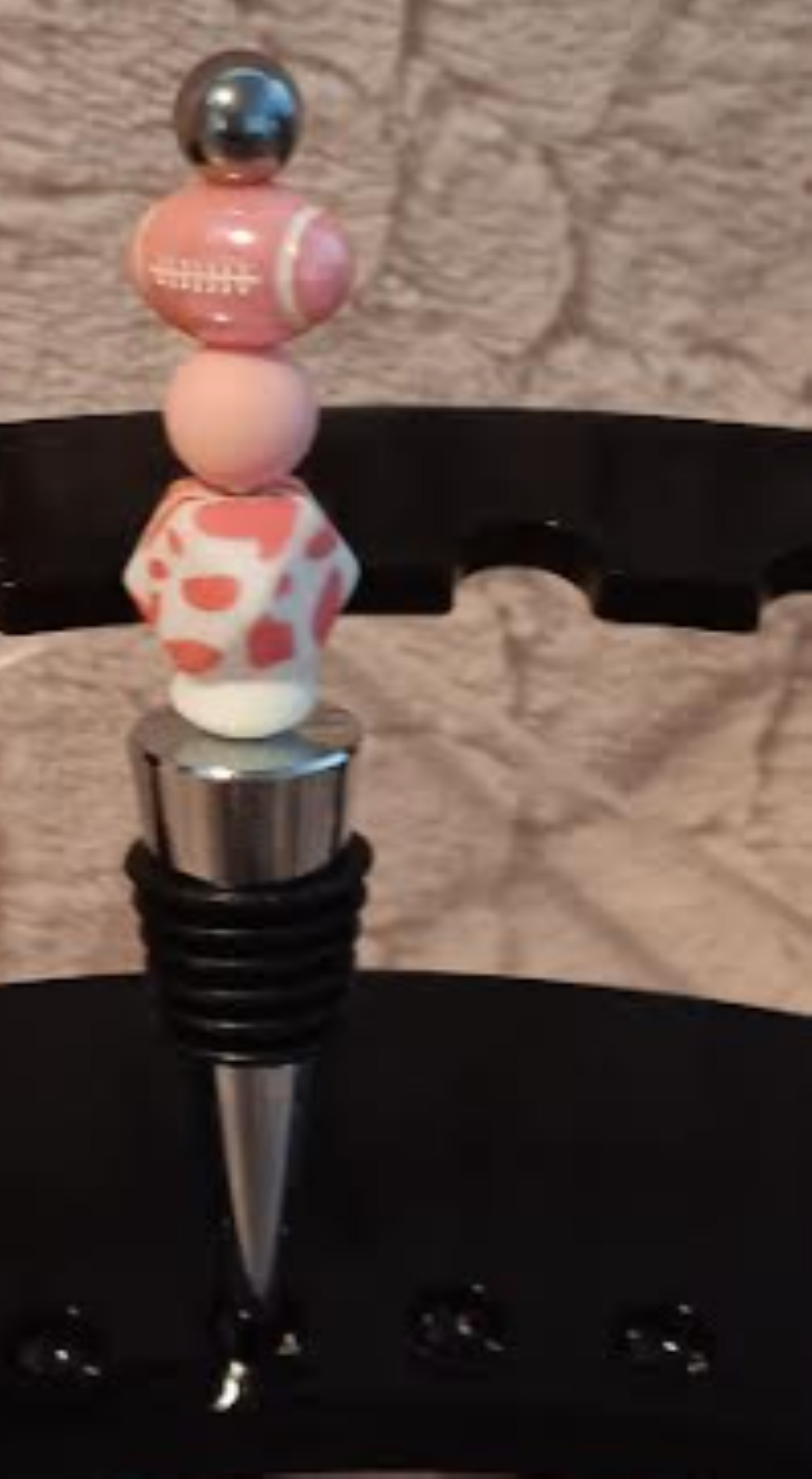 Game Day Glam Pink Football bottle Stopper