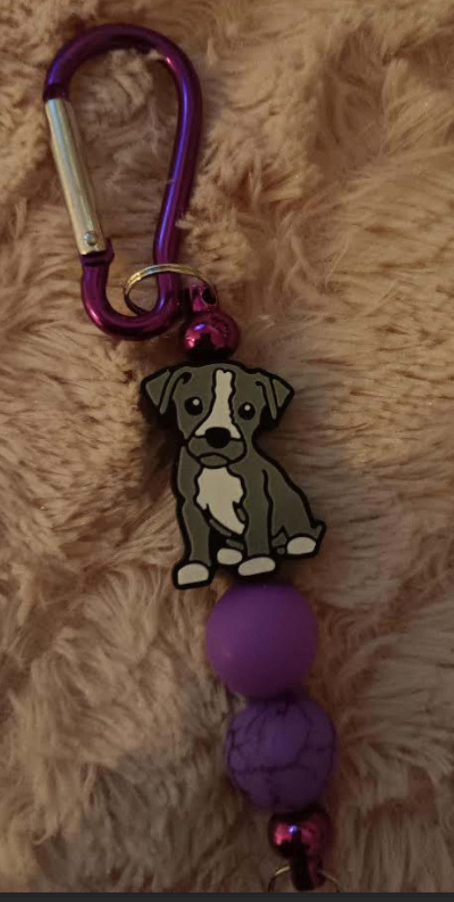 Adorable Purple D-Ring Charm – Gray & White Puppy 🐶💜