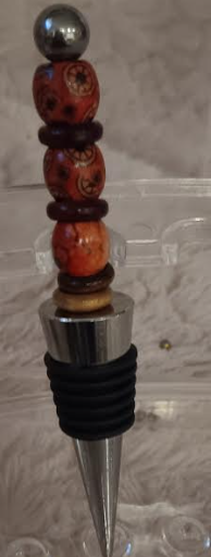 Red-Tone African Beaded Bottle Stopper