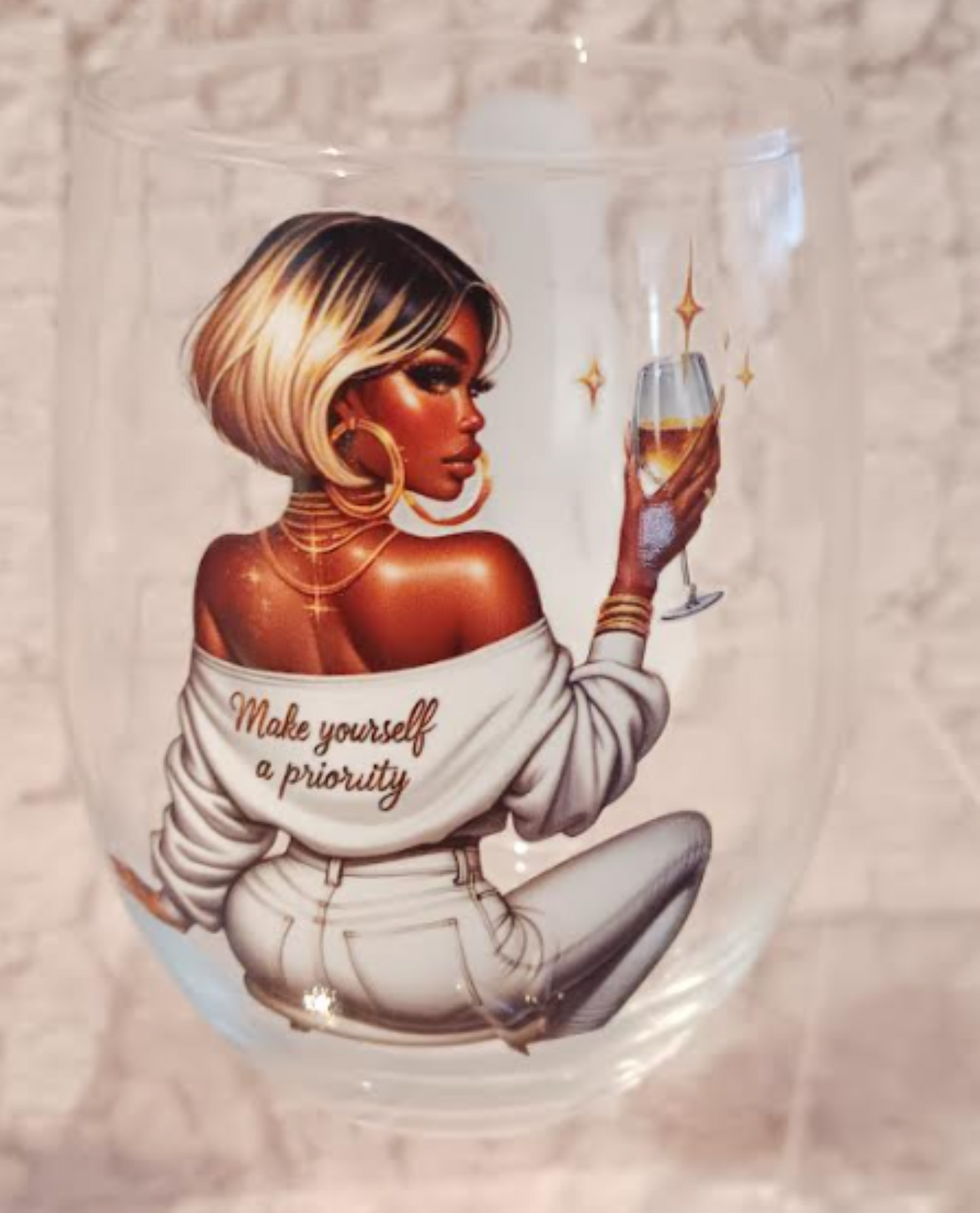 Sista Girl Inspirational Wine Glass-Chaing Dreams not People/Make Yourself a Priority