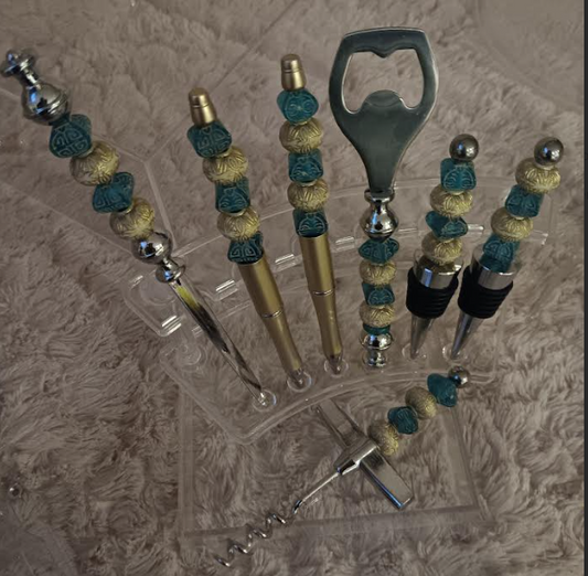 "Turquoise & Light Gold Antique Beaded Set